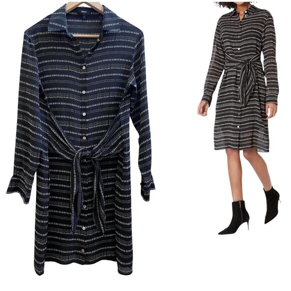 Theory Black Silk Semi Sheer Collared Waist Tie Long Sleeve Shirt Dress Small - Picture 2 of 14